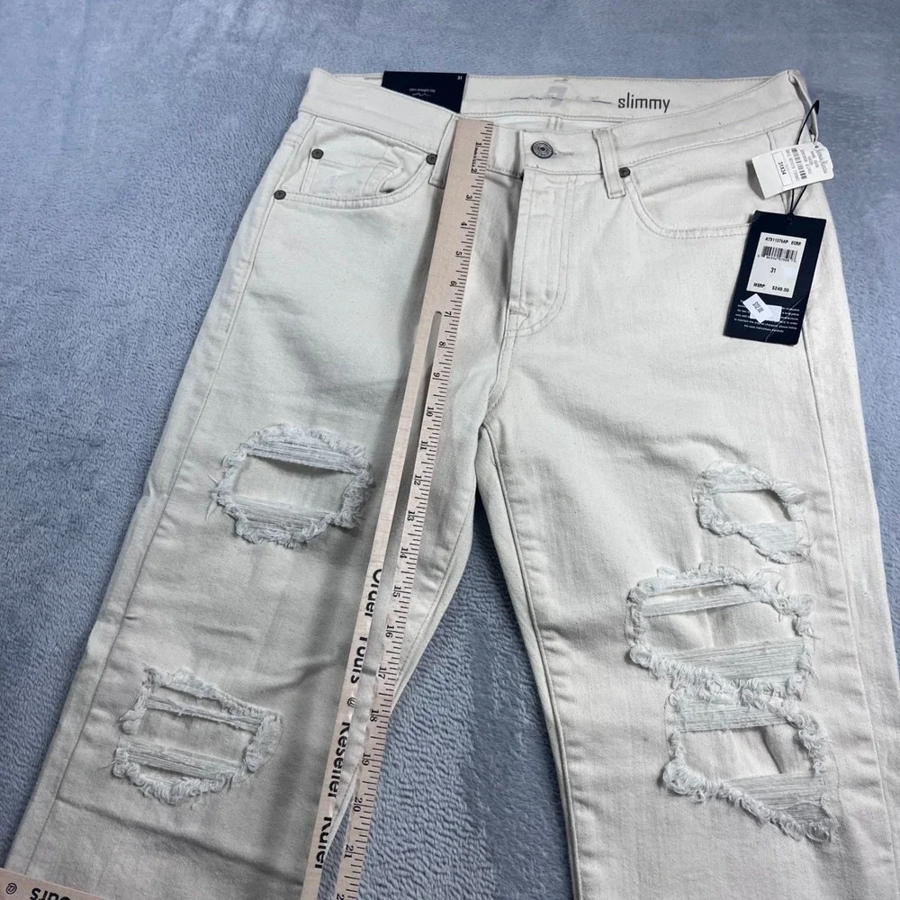 7 For All Mankind Slimmy Slim Straight Distressed Ecru Jeans‎ 31x34 AT511376AP